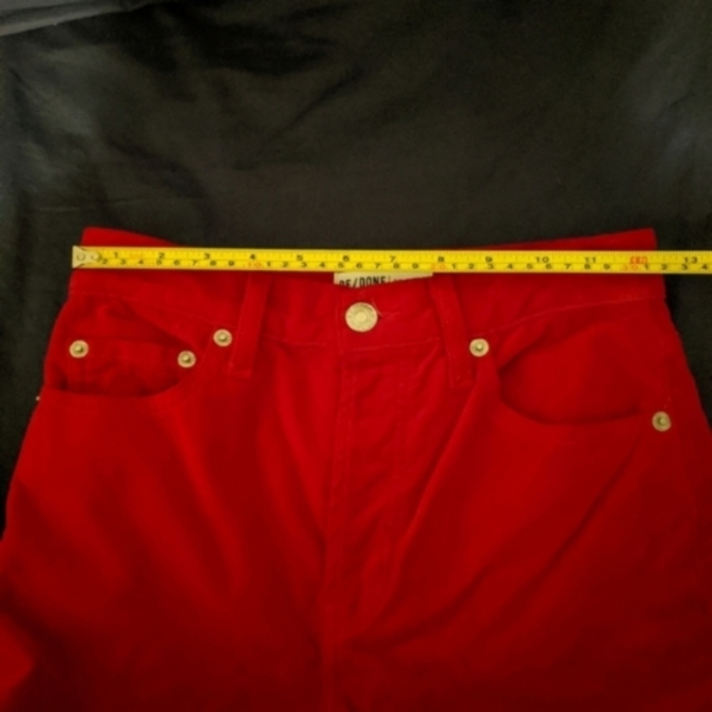 Re/Done Cherry Red Velvet High Rise Ankle Pants - Picture 4 of 6